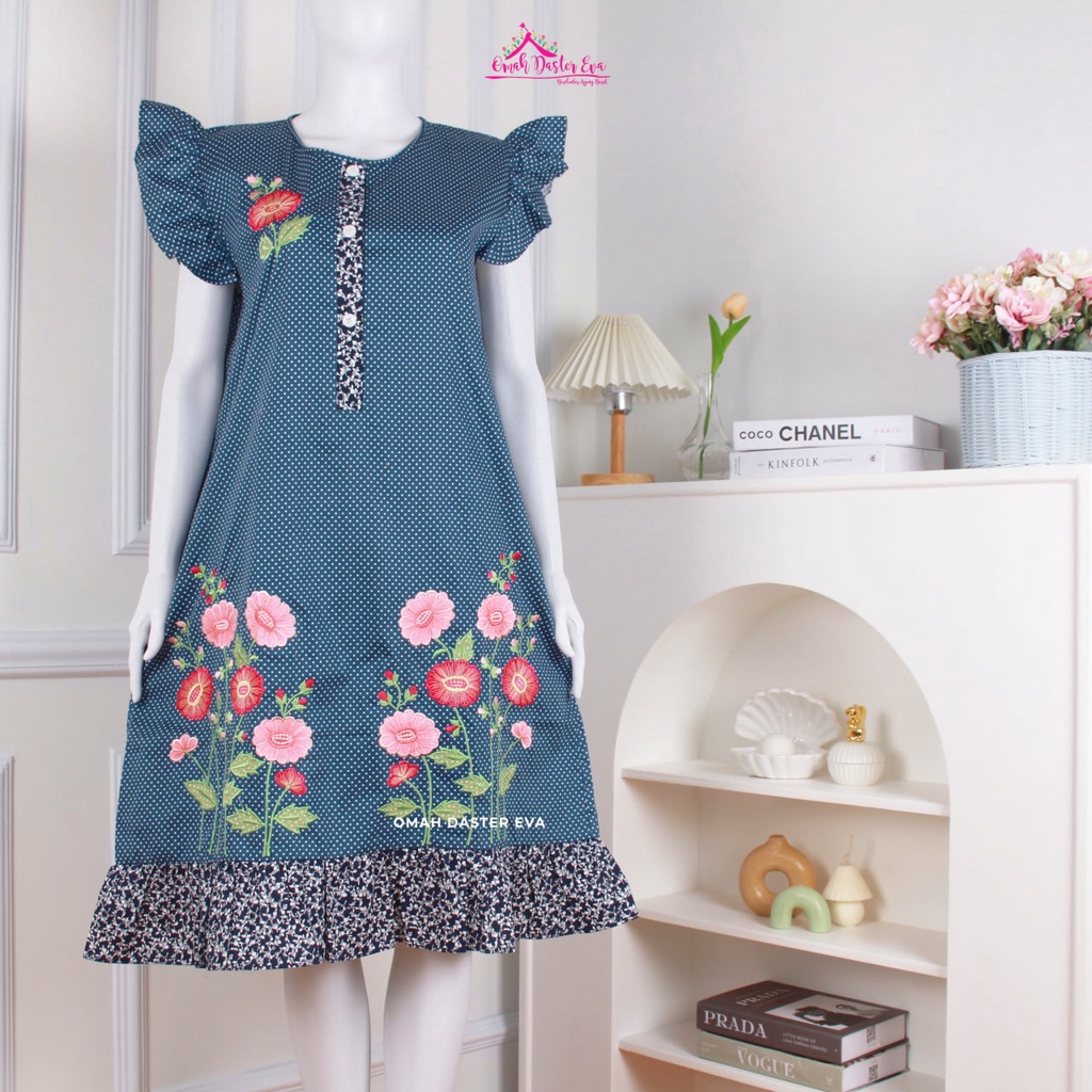 Daster Pendek Rumbai Navy Lengan Cipir Bordir Original Omah Daster Eva Busui Friendly