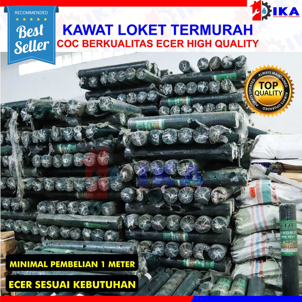 Kawat Loket PVC Meteran Kualitas Tebal / Kawat Ayakan / Ram PVC / Kawat Hijau 1/2 Inch