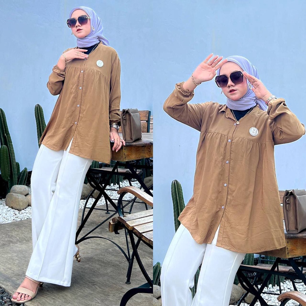 Vania Blouse Wanita Rayon Premium Baju Atasan Lengan Panjang Korean Style Kekinian LD 110 cm