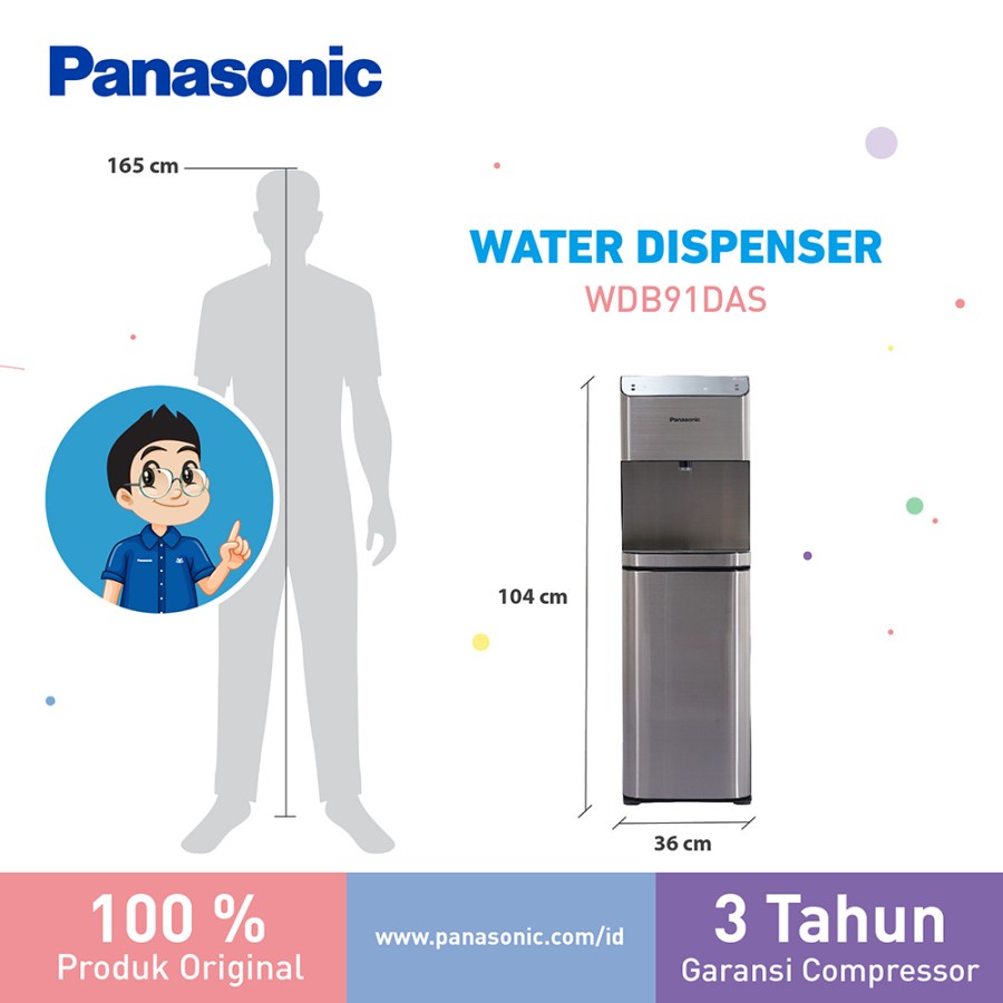 Panasonic NYWDB91DAS PREMIUM Touchless Water Dispenser Bottom loading