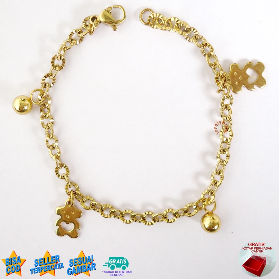 Lovelybutik Gelang Anak Titanium Anti Karat  Aksesoris Wanita Fashion Bear Kecil Bonus Kotak