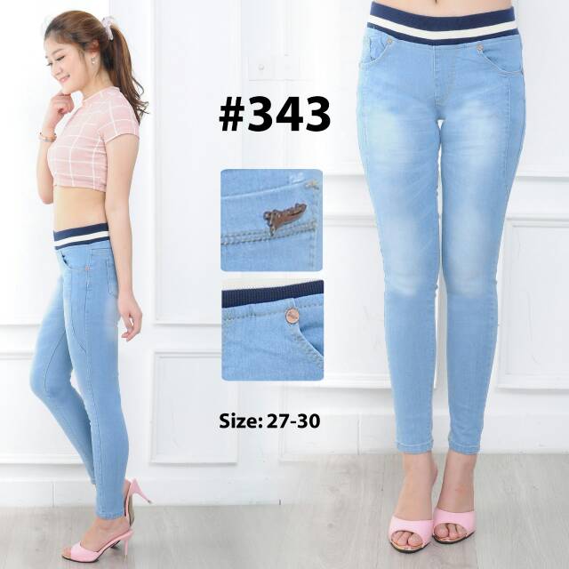 Celana Jeans Pinggang Karet Wanita / Celana Jins Pinggang Karet / Celana Jeans Polos / Celana Skinny