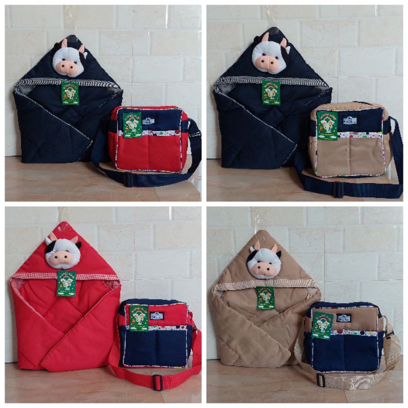 Tas Bayi Polka Dan Selimut Bayi Topi Boneka Sapi