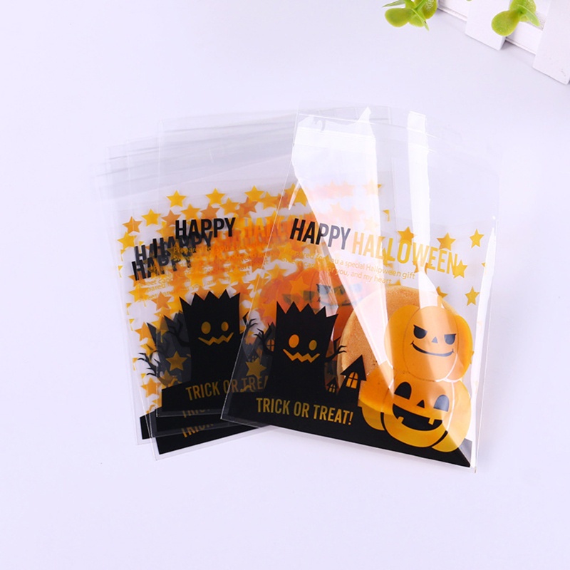 Zzz 100pcs Kantong Plastik Permen / Biskuit Motif Print Kartun Halloween