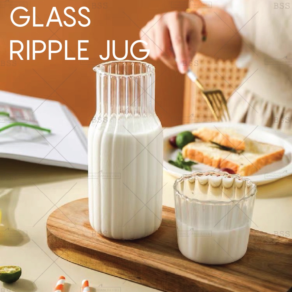 Botol Dengan Tutup Ripple Borosilicate Water Jug Gelas Cangkir Kaca Teh Kopi Tea Coffee Pitcher Jus