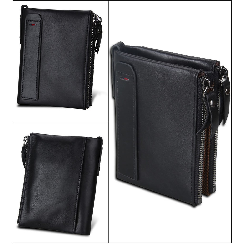 Bisa COD Real Pict Dompet pria cowok pendek kulit asli RFID PROTECTED import AEH50