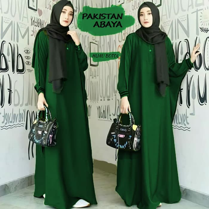 PAKISTAN ABAYA HIJAU BOTOL - Baju Abaya Wanita Model Batwing