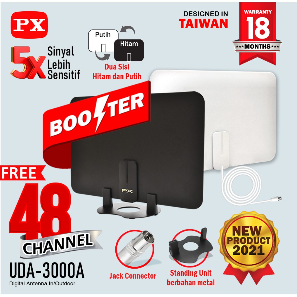 Antena TV Dinding Digital Analog Indoor DVB T2 + Booster PX UDA-3000A