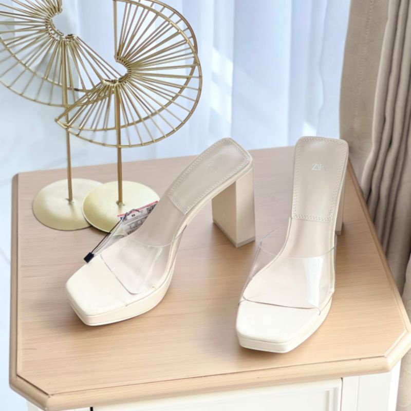 PROMO SALE Sandal Zara heels 10 cm putih transparant