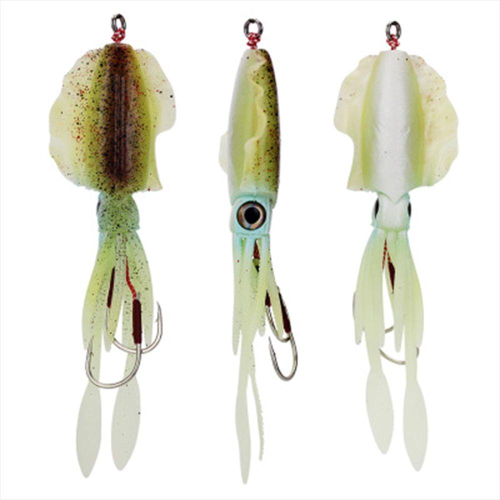 TOP 20g /60g 150mm Kait Umpan Gurita Air Asin Panas Buatan Silikon Lembut Glow Ekor Panjang