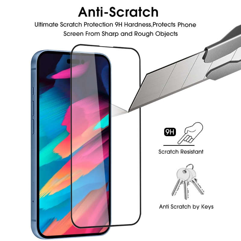 Pelindung Layar Tempered Glass Full Cover HD Sensitivitas Tinggi Anti Gores Untuk iPhone 14 / 14 Plus / 14 Pro / 14 Pro Max