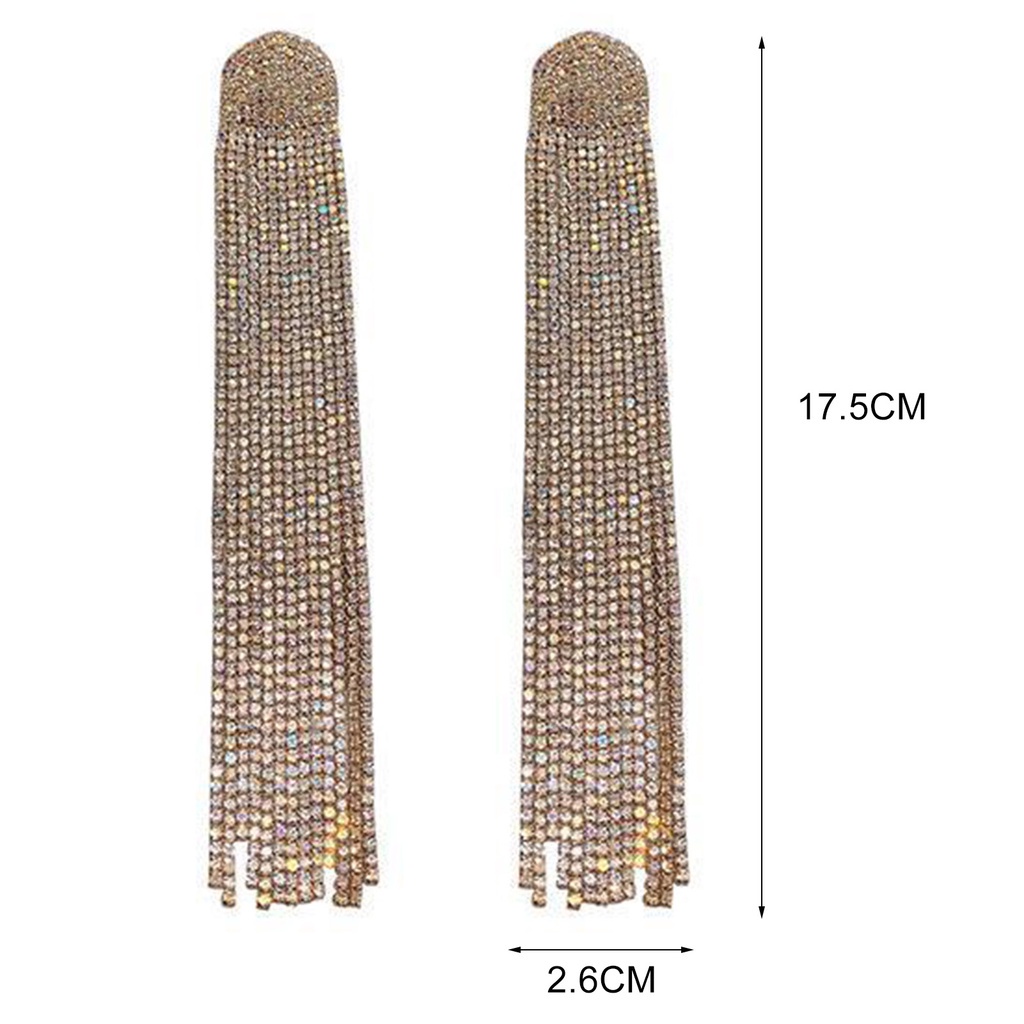 Anting Juntai Panjang Full Berlian Imitasi Bahan Alloy Untuk Wanita