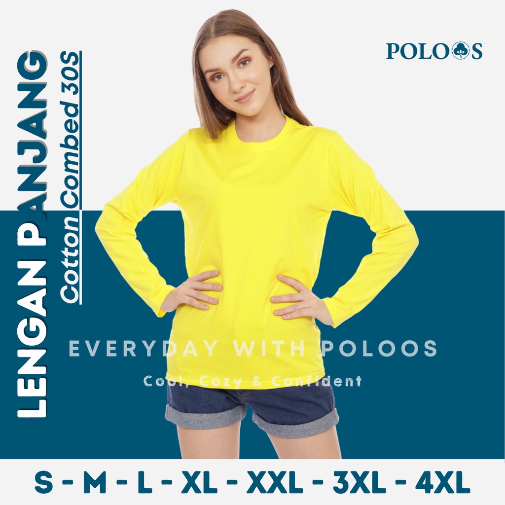 Baju Kaos PolosWanita Lengan Panjang Reguler Kuning Kenari