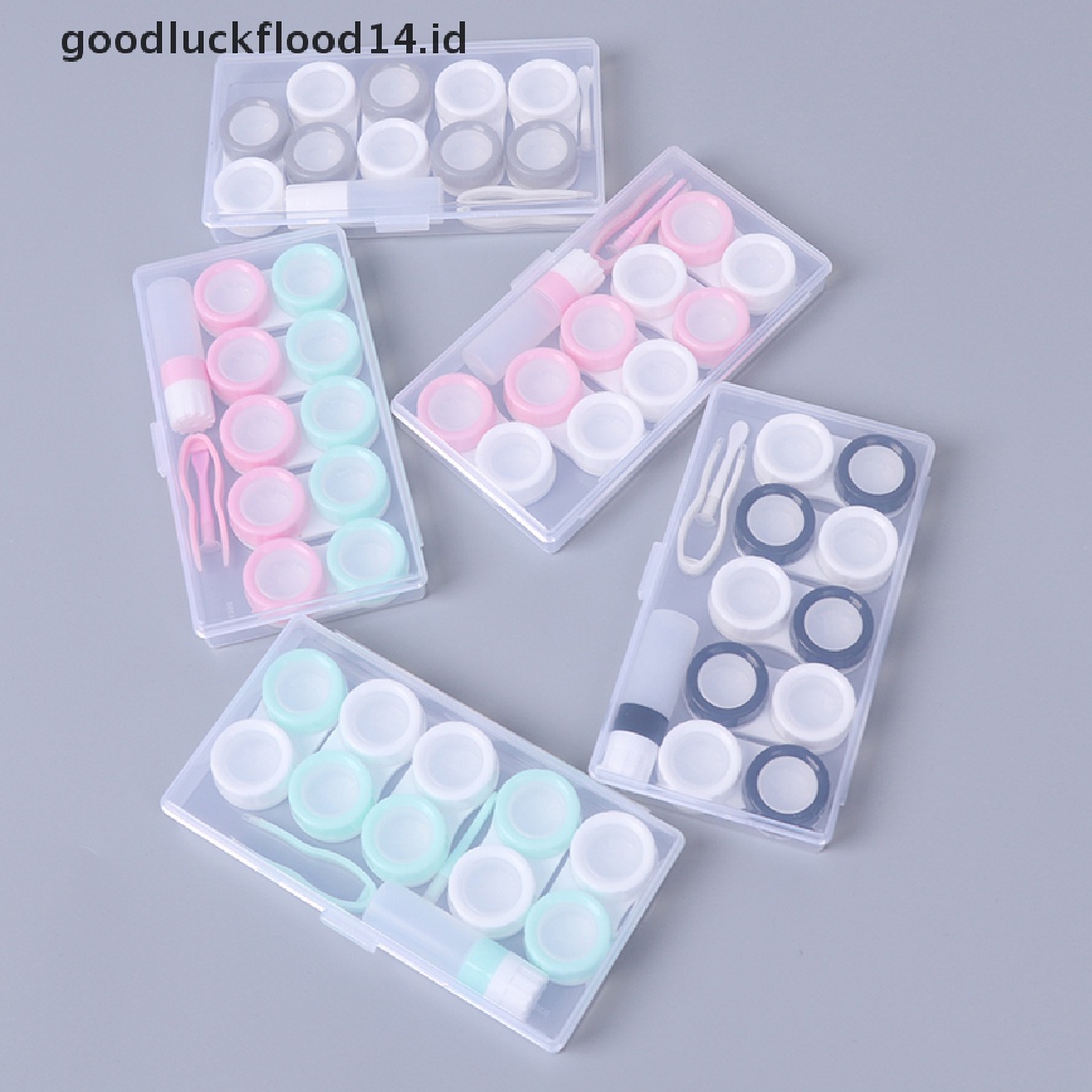 [OOID] 5 Pairs Contact Lens Case Cosmetic contact Storage Box With Bottle And Tweezers ID