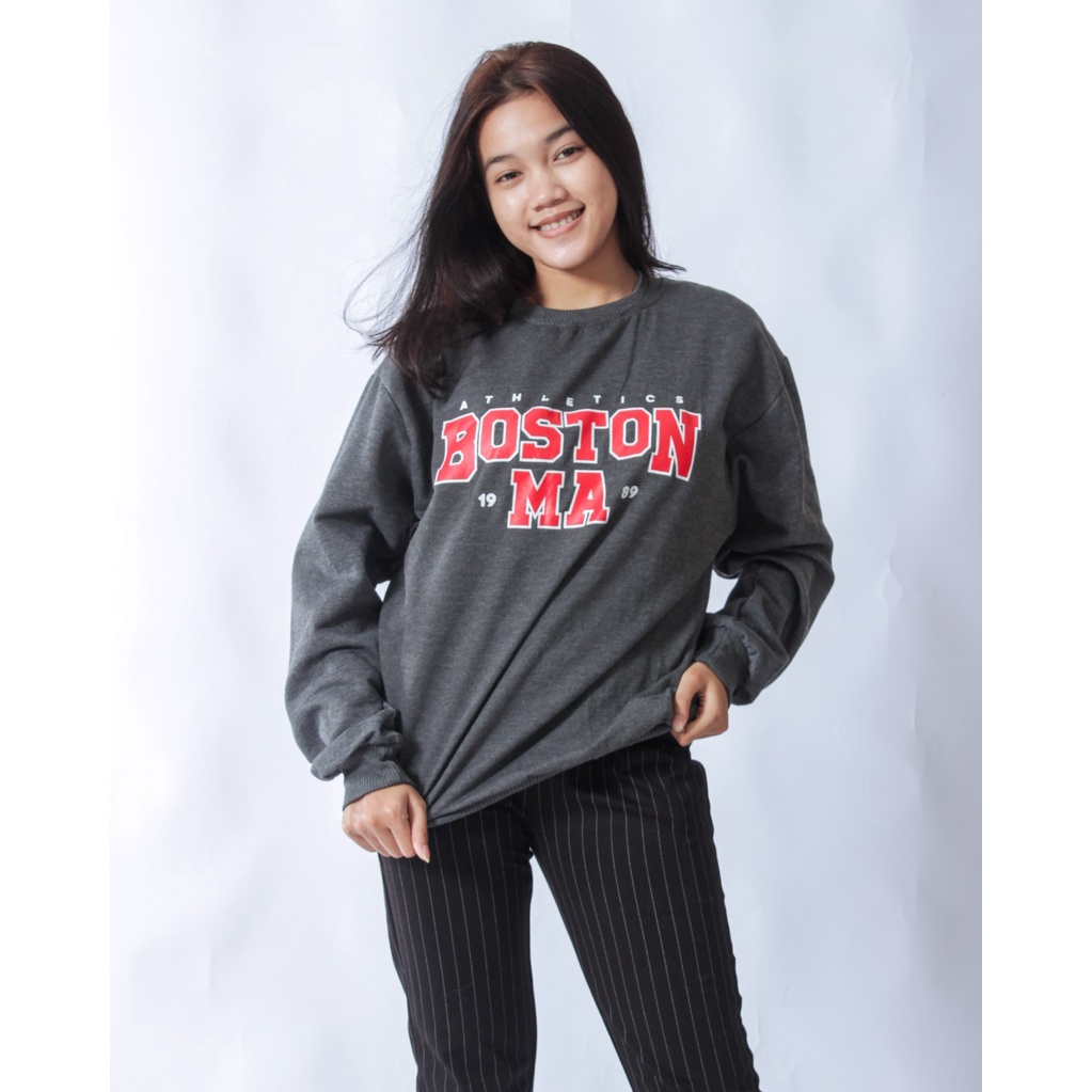 TokoMilkan - Sweater Crewneck Wanita &amp; Pria  BOSTON | Sweater CN CEWEK Sweatshirt OVERSIZE