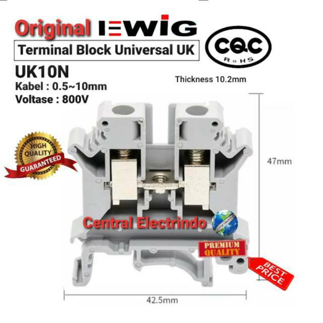 Terminal Block Universal UK10N (0.5~10mm) 800V Din Rail EWIG.