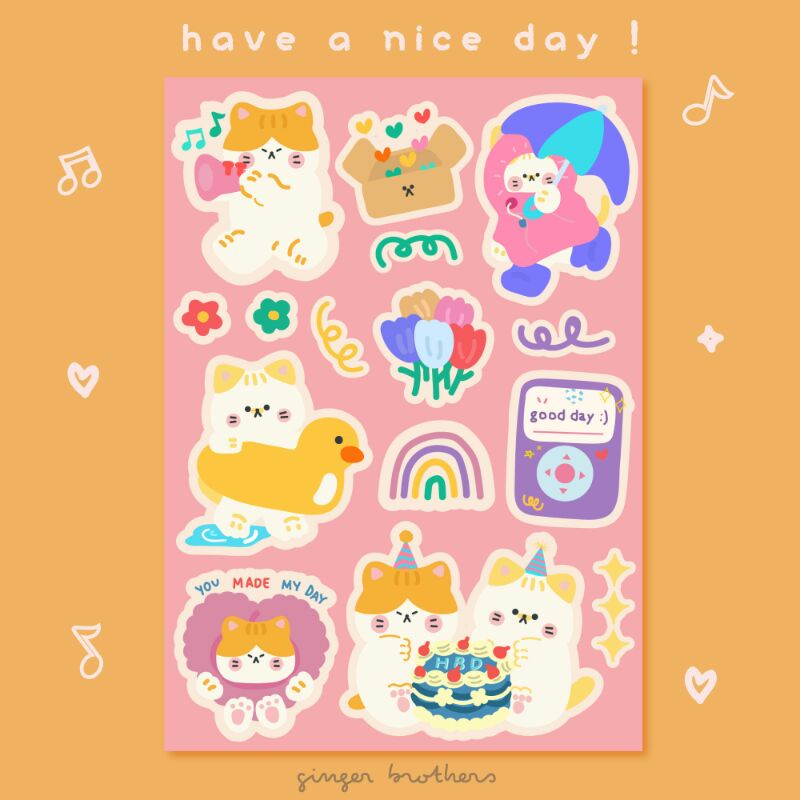 

gingerbrothers have a nice day! deco sticker sticker sheet bullet journal journal set cat sticker stiker kucing stiker botol