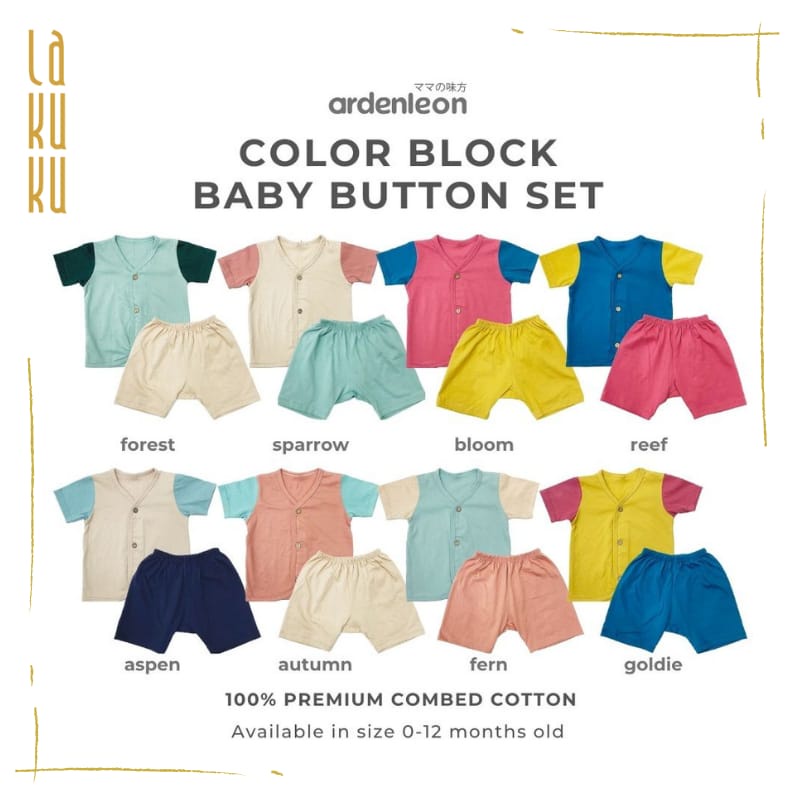 Lakuku - Ardenleon Color Block Baby Button Set Setelan Baju Celana Bayi Full Colors