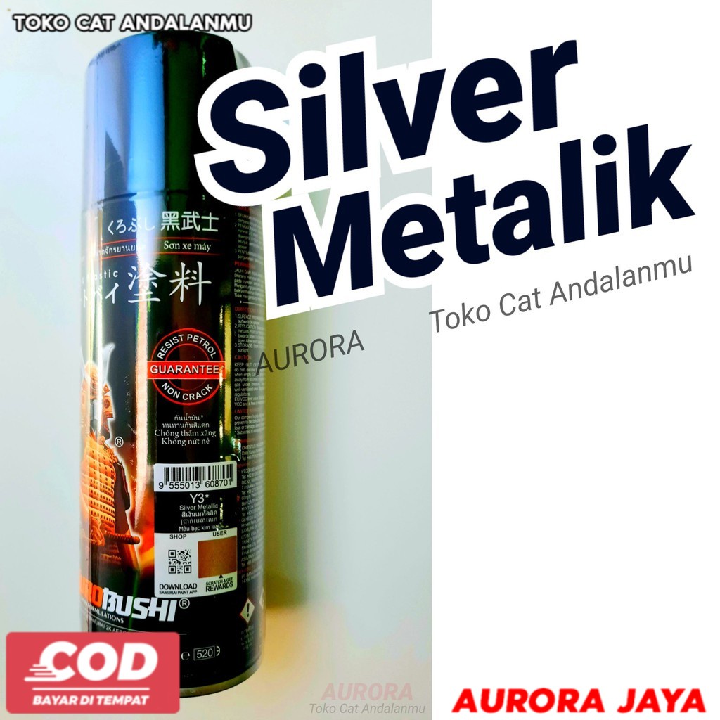Pilox Samurai Y3 Silver Metalik Metalic Sifer Metallic Cat Mobil Motor Tahan Bensin Samurey Samuray 
