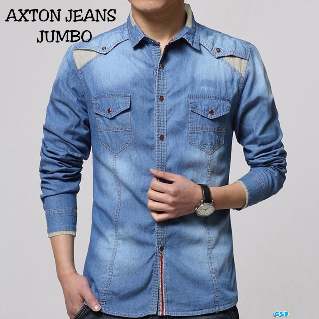 Kemeja Axton Jeans Wash/Kemeja Jeans Denim Pria/Baju Kemeja Cowok Murah/Kemeja Pria Lengan Panjang