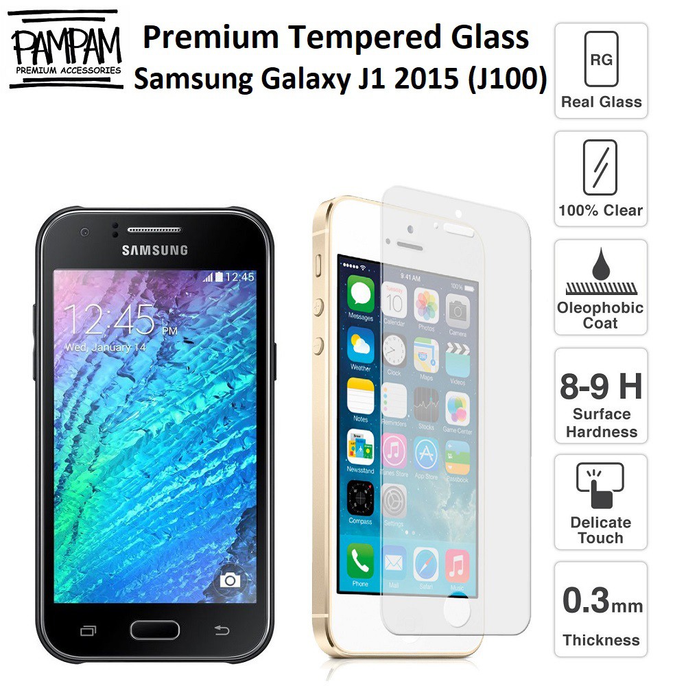 Premium Tempered Glass Samsung Galaxy J1 2015 J100 9H HP Anti Gores Layar Screen Guard Protector