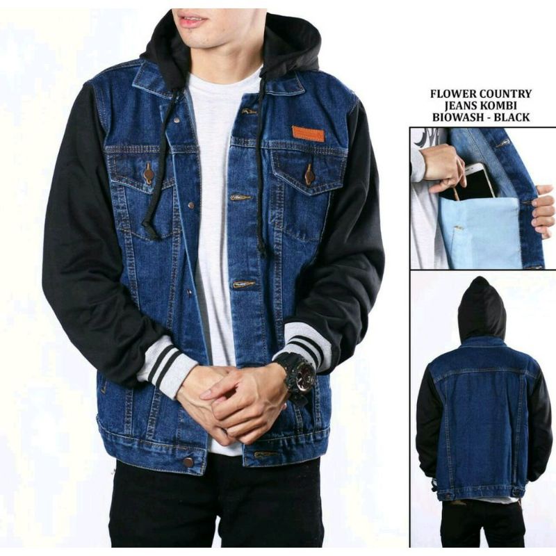 promo jaket jeans denim tebal / Levis kancing+resleting pakai hodie/kombinasi cowok, model boyy