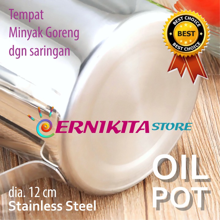 OIL POT KOMODO STAINLESS 1.1 L TEBAL WITH STRAINER - Mug Saringan Penampung Minyak Goreng