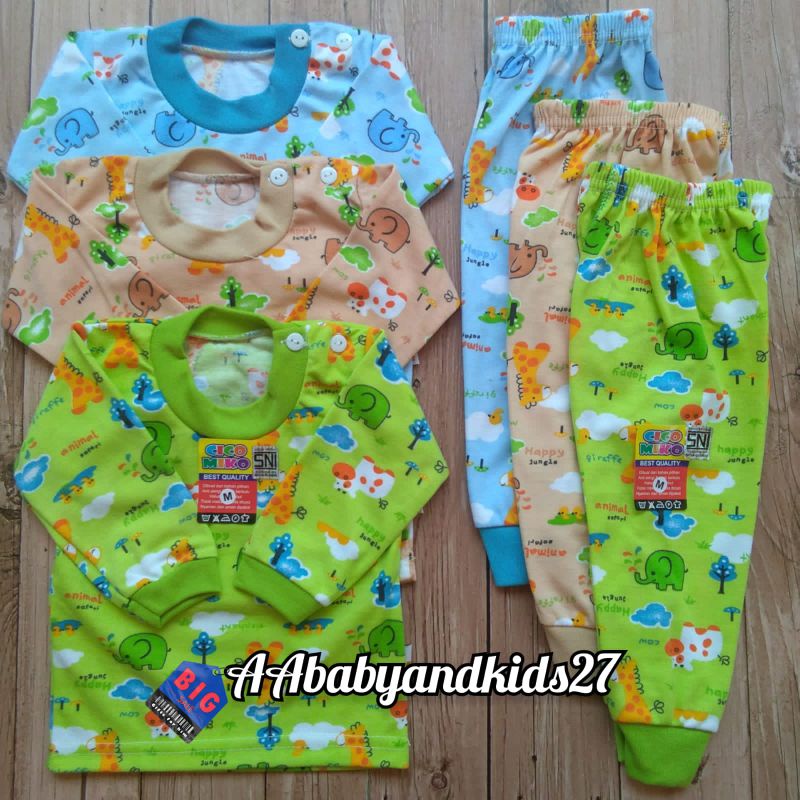 TERBARU!!!3 Pasang Cico Miko Setelan Baju Bayi Lengan Panjang Ukuran S M L XL SNI HIGHT QUALITY