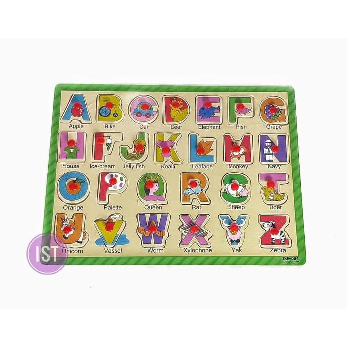 mwn.toys Puzzle Papan Kayu Abjad Huruf Besar No.ZKB-004