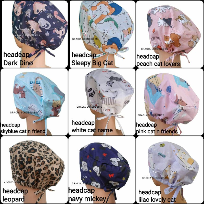 READY STOCK - GRACIA SCRUBSUITS head cap medis/ headcap medis / surgical cap / topi bedah motif lucu MURAH animal series