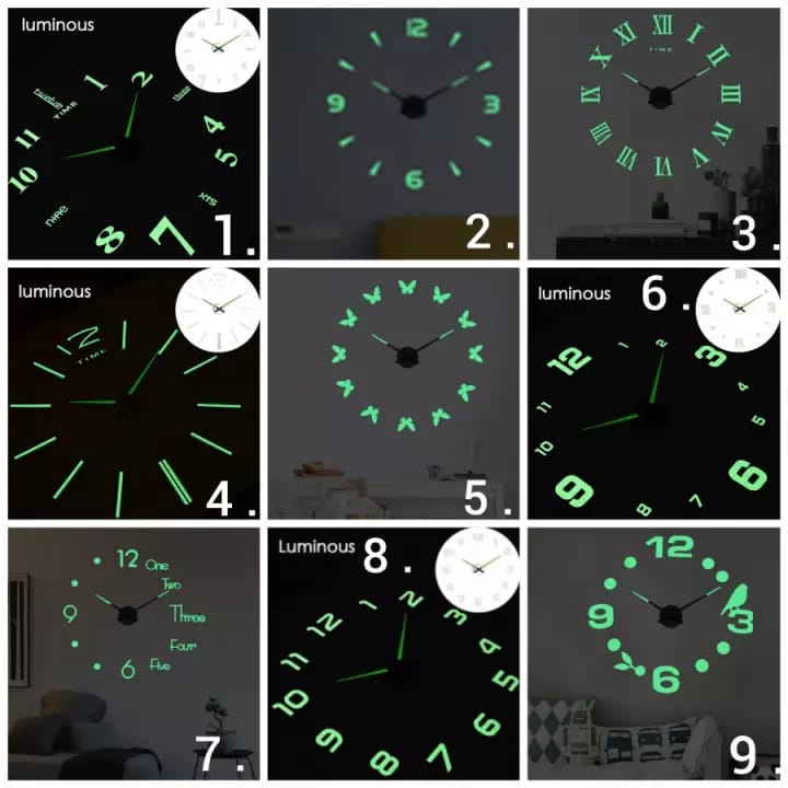 Jam Dinding Besar DIY Giant Wall Clock Quartz Glow in The Dark 80-130cm - Jam glow in the dark - Jam dinding tempel tembok - Jam dinding aesthetic - Jam dinding unik - Jam dinding murah - Jam dinding tempel tembok 3d nyala - Jam dinding lucu dan unik