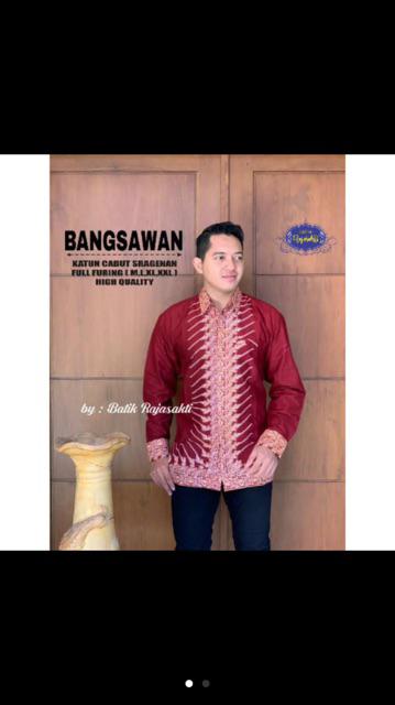 Batik Solo Bangsawan Merah Kemeja Pria Katun Halus Sragenan Full Furing