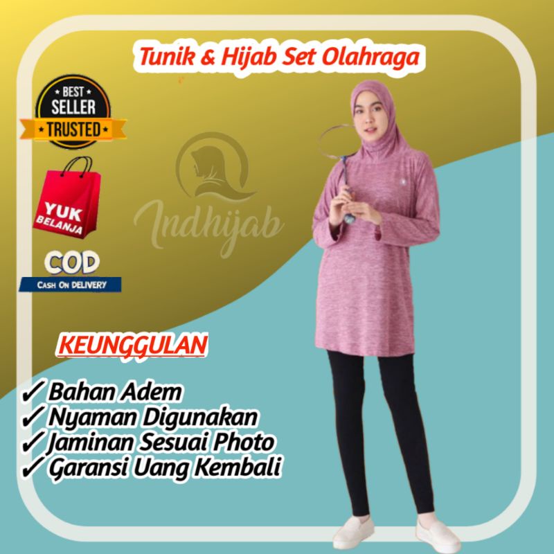 Baju Outfit Hijab Tunik Pakaian Sporty Tunik Hijab Set Olahraga Wanita Muslimah Baju Gym Tenis Senam