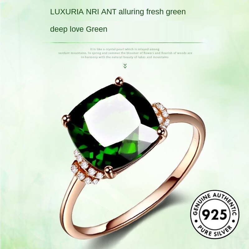 Cincin S925 Silver 18k Rose Gold Hijau Harta Karun