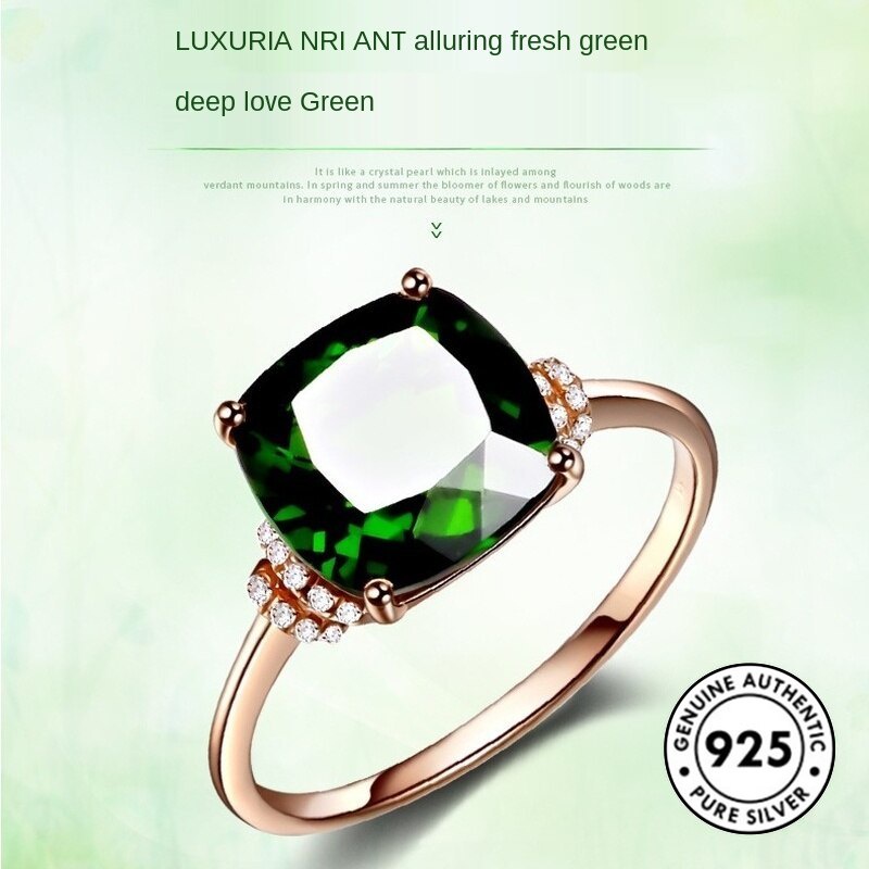 Cincin S925 Silver 18k Rose Gold Green Harta Karun Untuk Wanita