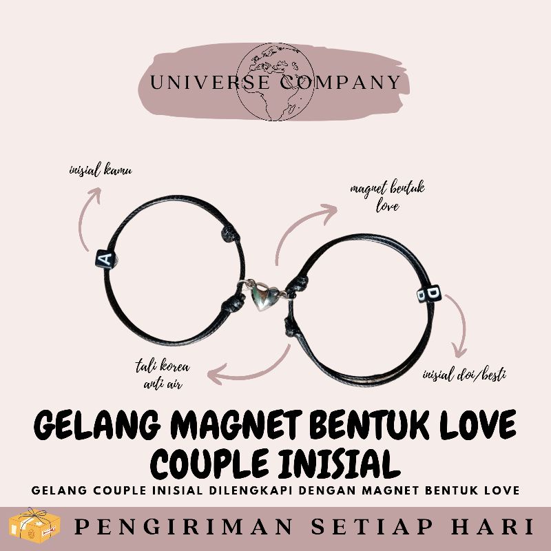 [UC] 2 PCS GELANG MAGNET COUPLE INISIAL / GELANG MAGNET BENTUK LOVE COUPLE INISIAL / GELANG TALI KOREA / GELANG INISIAL