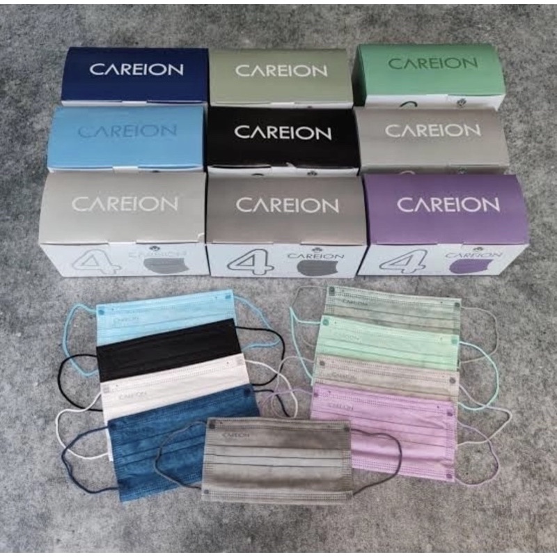 Masker CAREION 4Ply isi 50pcs 1 Box Warna Tali Senada ORIGINAL EMBOSS CAREION