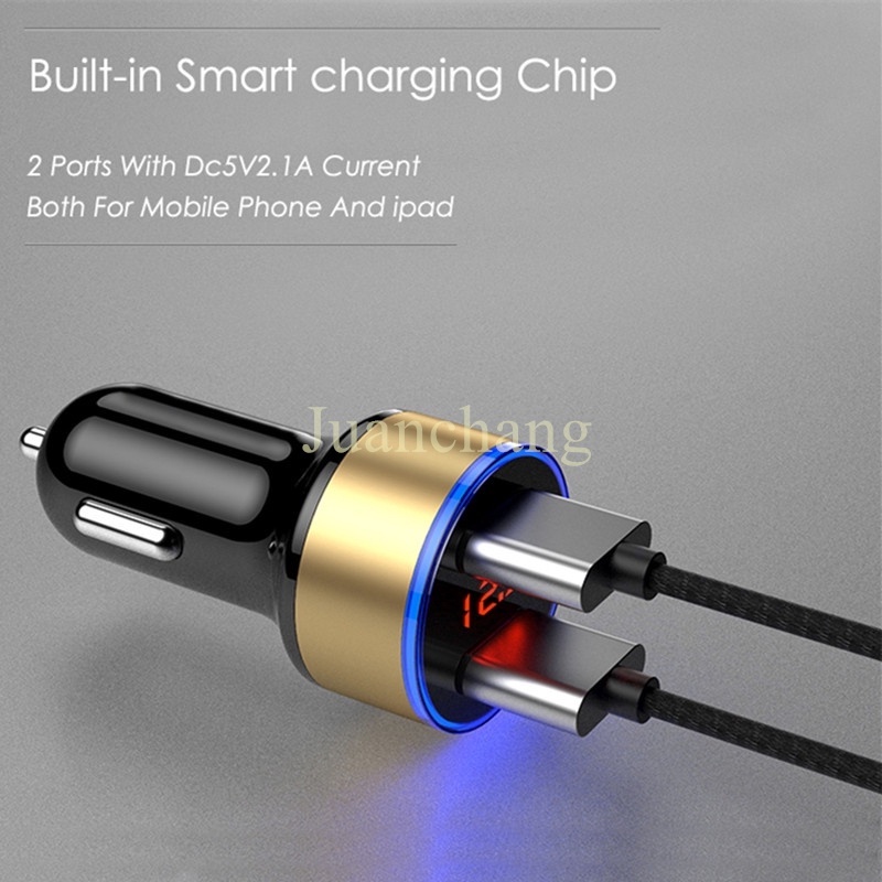 Charger Mobil 2 Port USB 3.1A Fast Charging 3.1A 12-24V Dengan Layar LCD