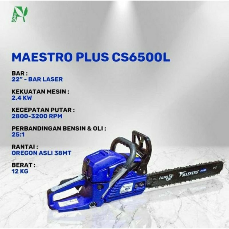 Chainsaw maestro CS6500L bar laser 22 inch 60cm rantai oregon