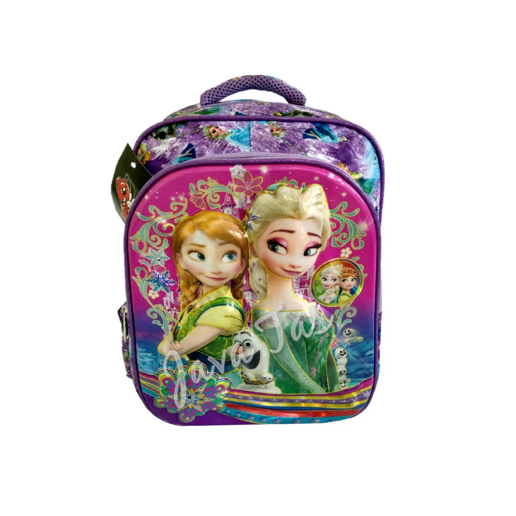 Java Tas Ransel Anak Sekolah TK Import Karakter Timbul Lampu + Musik  Frozen Purple M