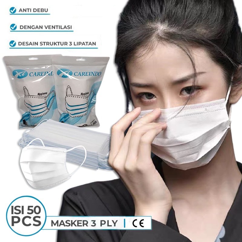 Masker Earloop White 3ply isi 50 Pcs Kemenkes Earloop Masker Putih Protective Masker Mulut Disposabl