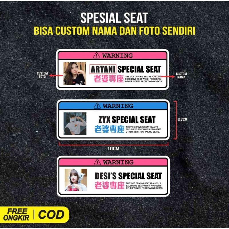 Stiker special seat custom, custom nama printing, stiker printing