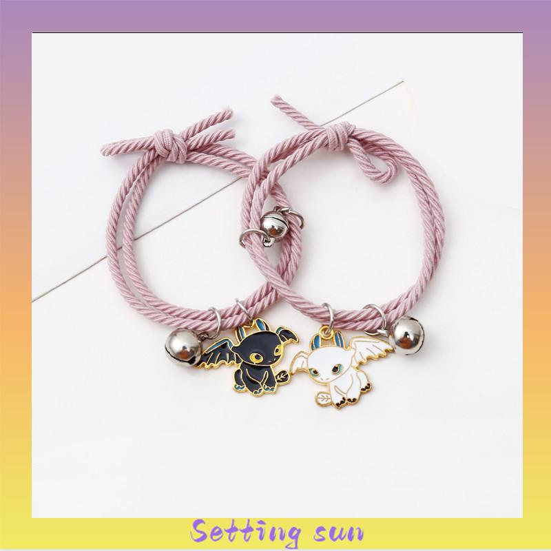 2 Pcs Fashion Magnet Gelang Hitam Dan Putih Toothless Beberapa Gelang Wanita Pria Pasangan Hadiah Perhiasan Aksesoris TN