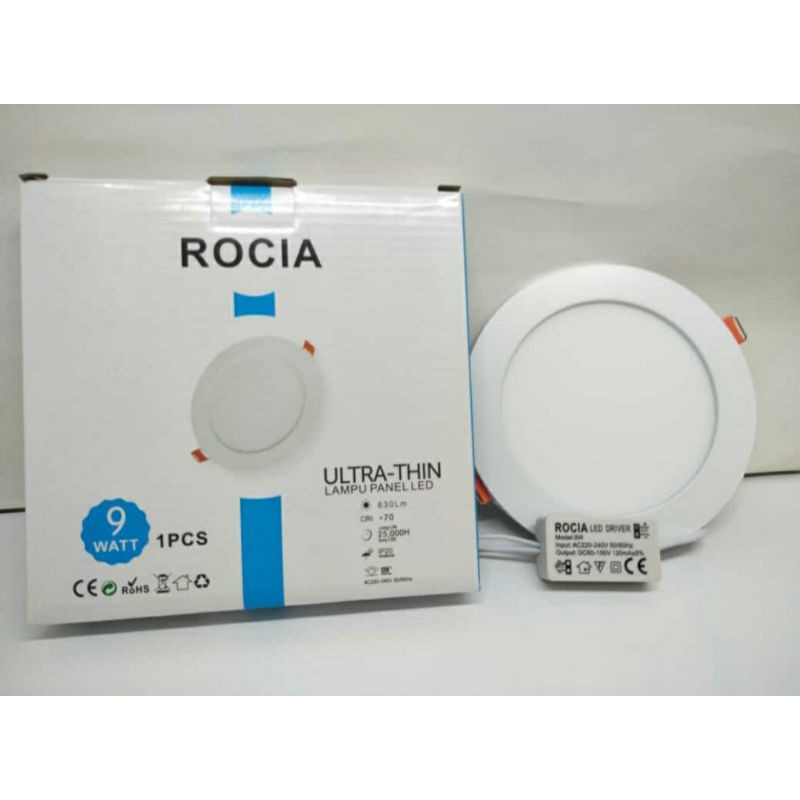 Rocia Lampu Panel LED Downlight 9W Bulat / Round Cahaya Putih SNI - Lampu Plafon LED