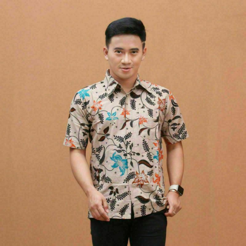 [TERBARU] Batik Pria Lengan Pendek premium BATIK BERKAH HRB026 motif KERATONAN Kode 002 size M L XL-Amarilis hm