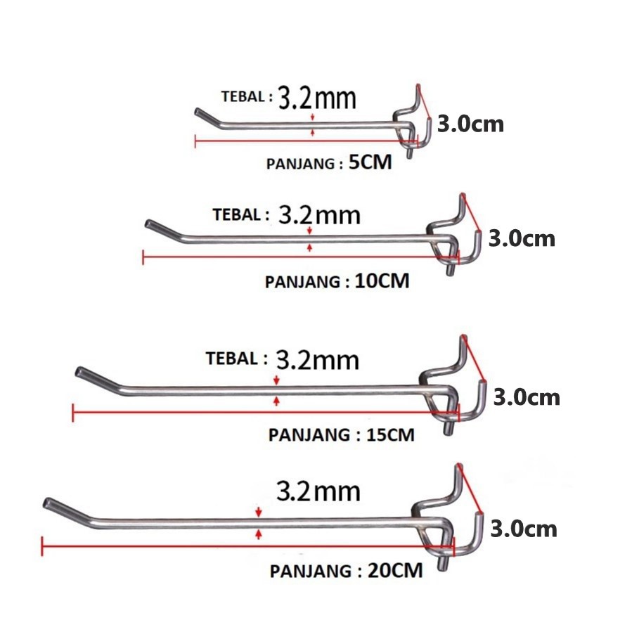 Hook stainless  3 kaki Untuk Kawat Ram uk,5cm 10cm 15cm 20cm 25cm Harga/pc