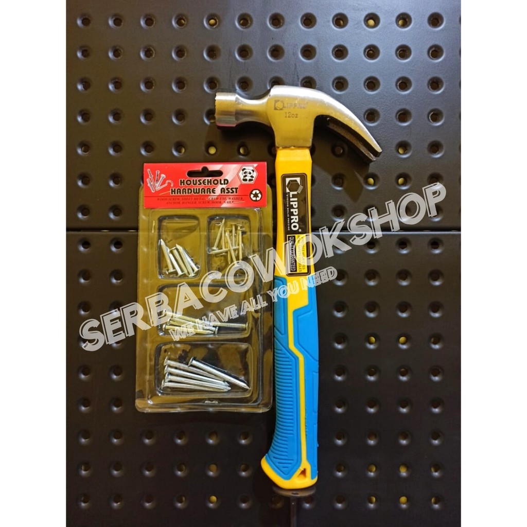 Lippro Palu Kambing 12 Oz Gagang Fiber Claw Hammer Bonus Paku Beton Set Termurah Berkualitas