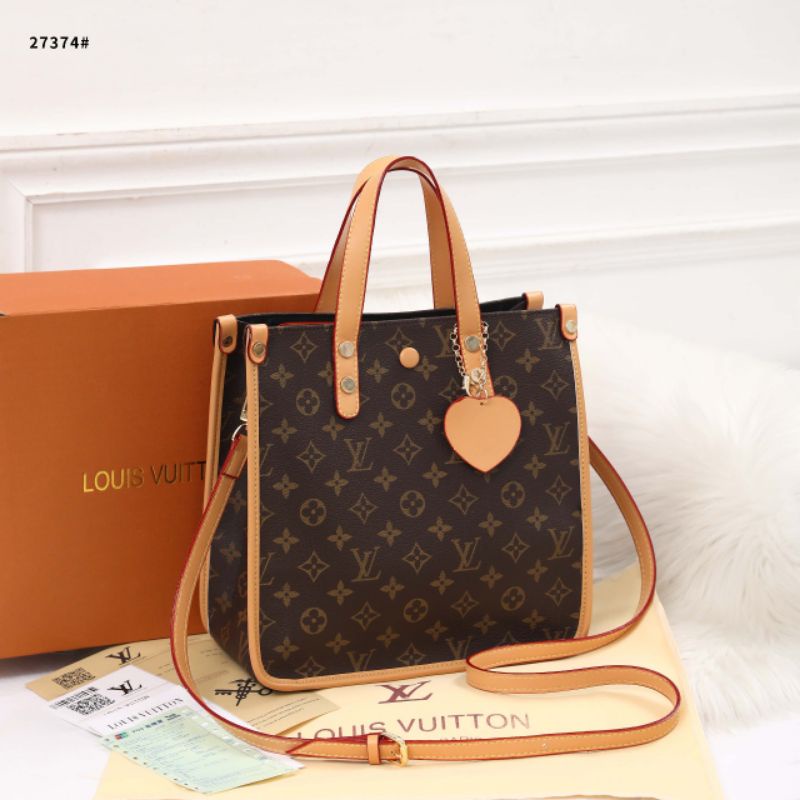 01,LV LOUIS VUITTON MONOGRAM TOTE ZIPPER BAG SEMI ORI WITH BOX 27374*