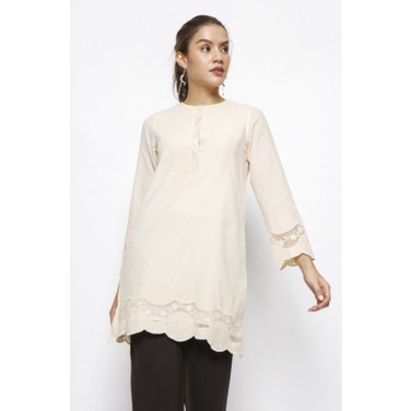 MATAHARI - MINIMAL TUNIK EMBROIDERED EYELET TUNIC SHIRT SAND CREME WITH TAG