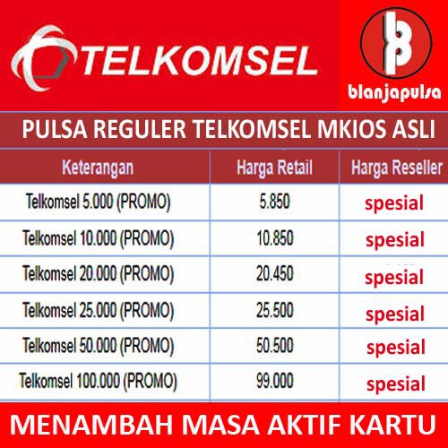 Harga Pulsa Electronik Telkomsel : PROMO PULSA TELKOMSEL SIMPATI AS REGULER ELEKTRIK 45K ...